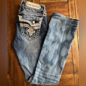 Rock Revival Kai Blue Boot Cut Jeans with Embellished Pockets